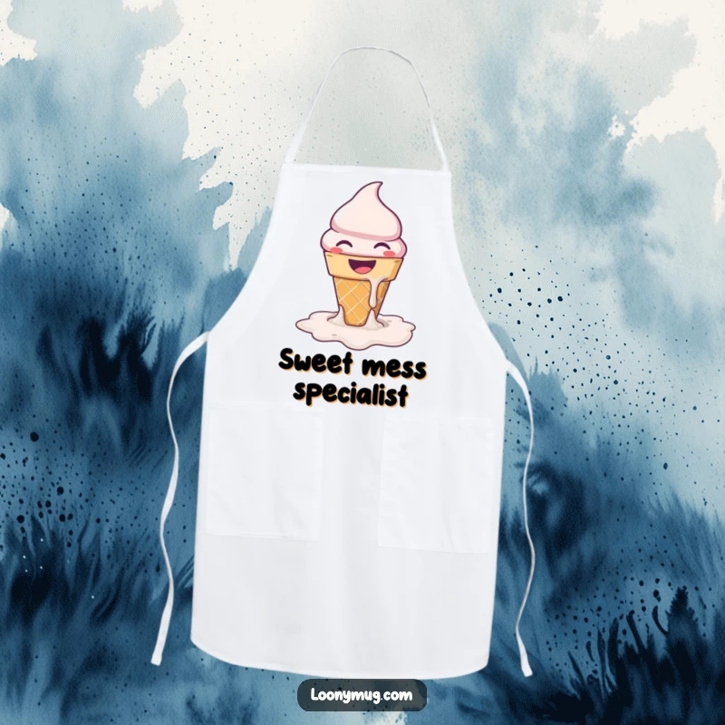 Funny melting ice cream apron, designed for bakers and dessert lovers, offering protection with a humorous touch.