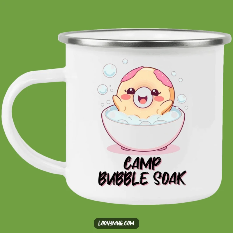 Funny Happy Donut Bubble Bath Camping Mug: Relaxing Camp Vibes!