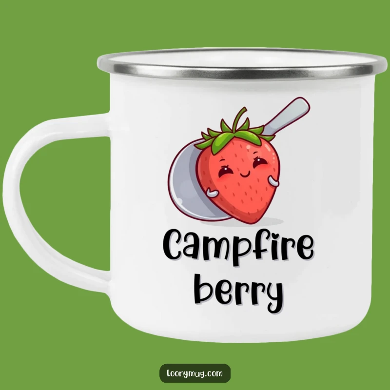 Funny Blushing Strawberry Spoon Camping Mug - Cute Outdoor Humor Gift