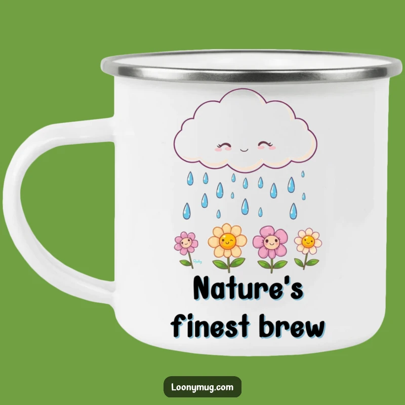 Funny Cloud Camping Mug: Sip Happy with Smiling Raindrops