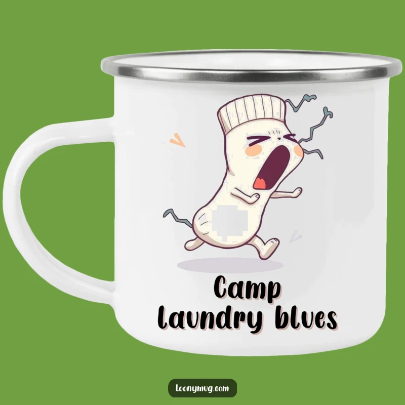 Funny Sock Camping Mug: Lint Monster Chase, Adventurous Humor