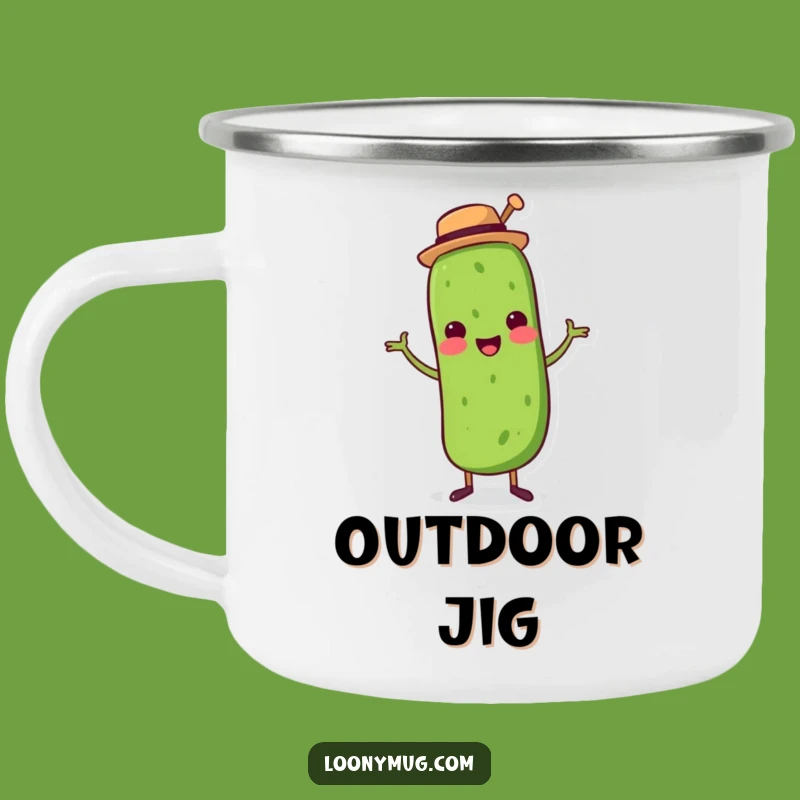 Funny Dancing Pickle Top Hat Camping Mug: Sip Your Adventure with Funky Flair!