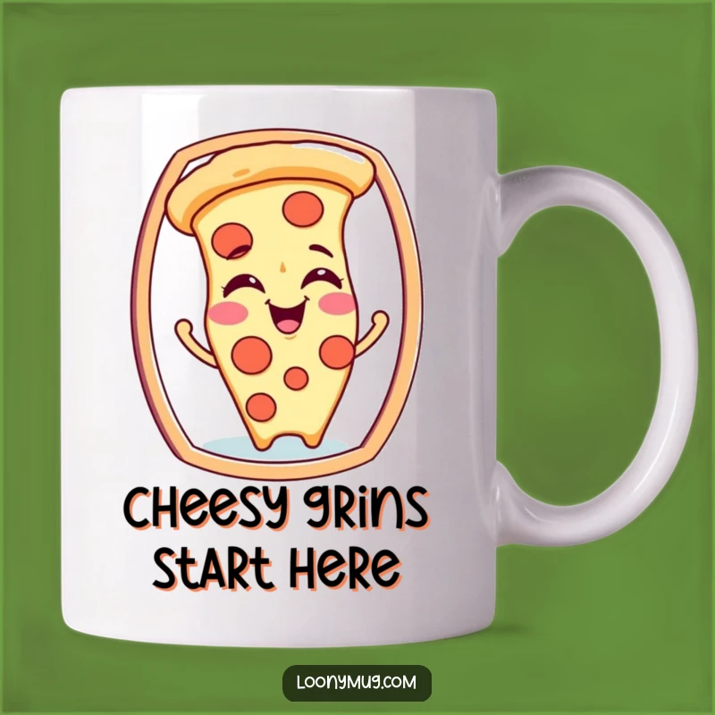 Funny Pizza Slice Mirror Mug: Giggling Character Gift for a Silly Foodie