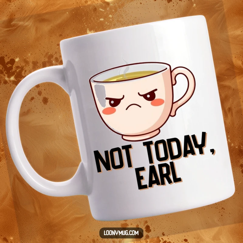 Funny grumpy teacup design on a mug, refusing to be filled, embodying a hilariously cantankerous attitude.