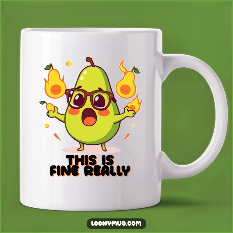 Funny Surprised Avocado Juggling Flaming Pears Mug - A Hilarious Gift