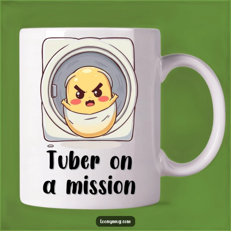 Funny Determined Potato Rolling Down Laundry Chute Mug - Hilarious Gift Idea