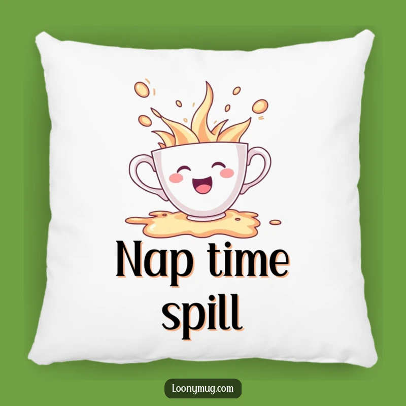 Funny Cheerful Teacup Spill Pillow: Cuddle Up with Overflowing Joy
