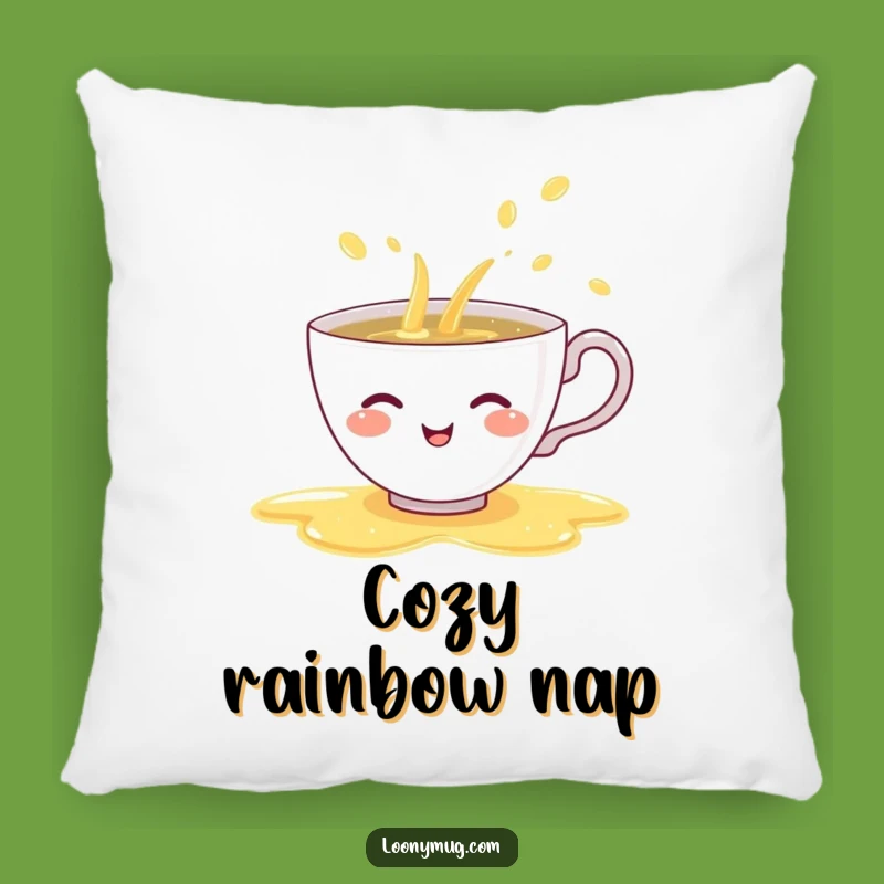 Funny Shy Teacup Pillow: Cozy Comfort with a Giggle & Rainbow Hue