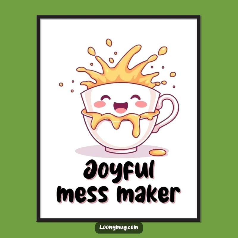 Funny Cheerful Teacup Digital Art - Joyful Spill Explosion Print