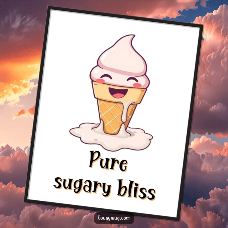 Funny melting ice cream cone artwork, perfect for printable wall decor, bringing instant sweet joy and humor.