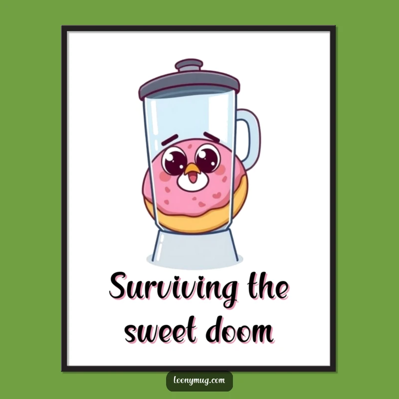 Funny Startled Donut Escaping Blender Digital Art Print - Instant Whimsy
