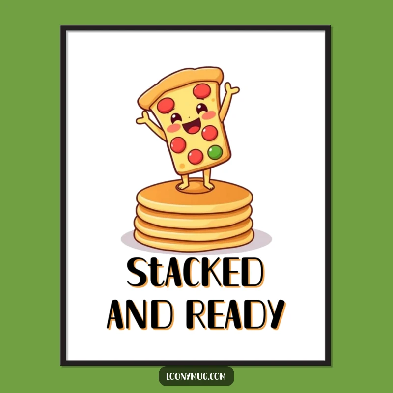 Funny Pizza Pancake Handstand Digital Art: Instant Comical Breakfast Wall Decor
