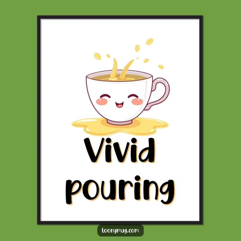 Funny Shy Teacup Digital Art: Instant Whimsy & Rainbow Charm