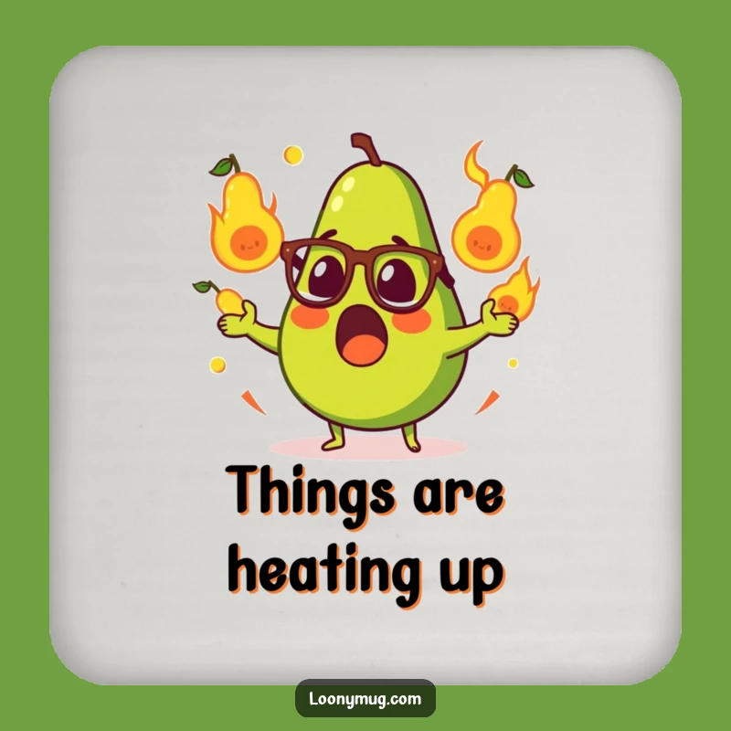 Funny Surprised Avocado Juggling Flaming Pears Coaster - Protect Surfaces with Humor