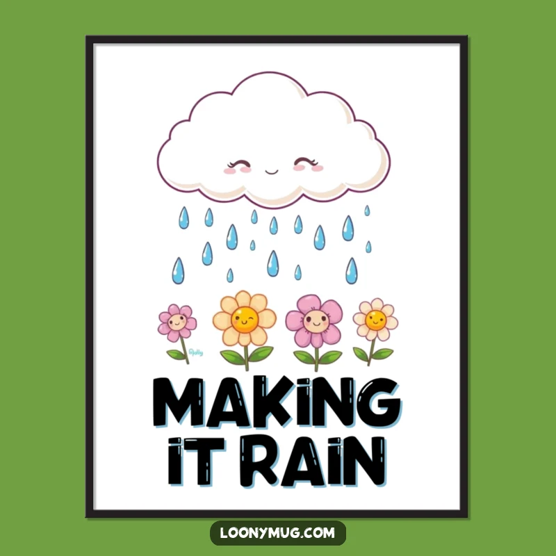 Funny Flower & Cloud Poster: Brighten Your Walls with Smiling Raindrops