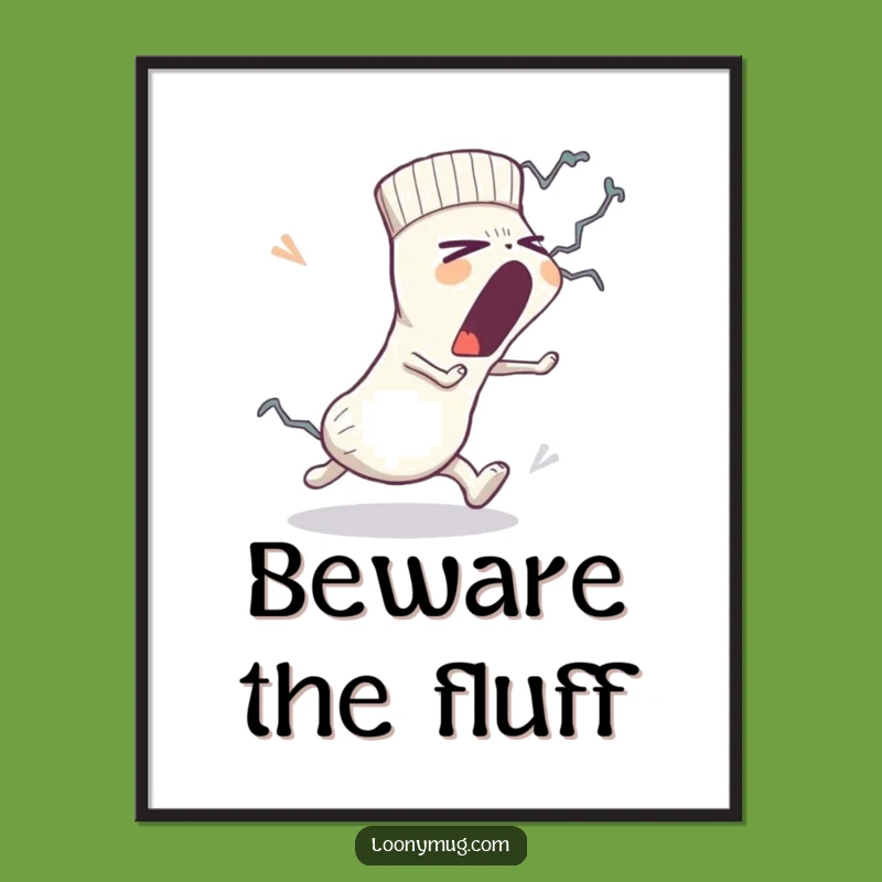 Funny Sock Poster: Lint Monster Chase, Hilarious Wall Art Gift