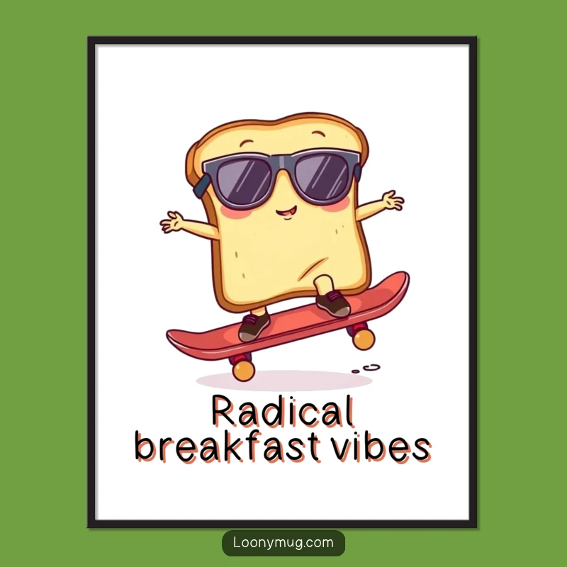 Funny Toast Skateboarder Poster - Cool Bread Wall Art Print