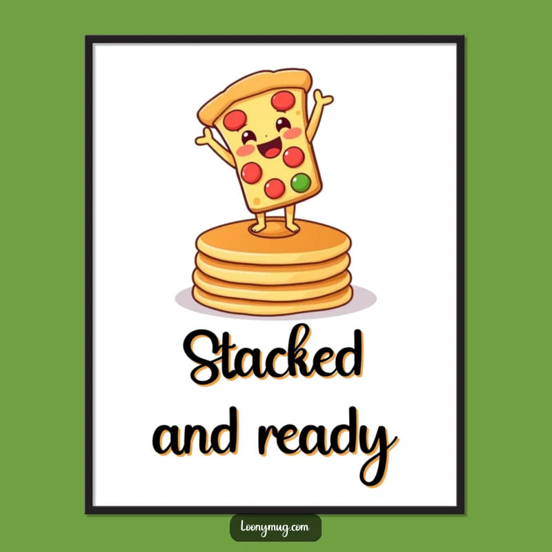 Funny Pizza Pancake Handstand Poster: Vibrant Comical Breakfast Art Print