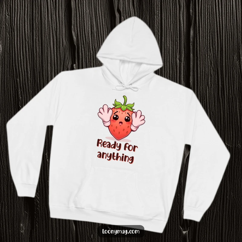Funny gardening strawberry design on a warm hoodie, perfect for gardeners who appreciate comfortable and humorous apparel.