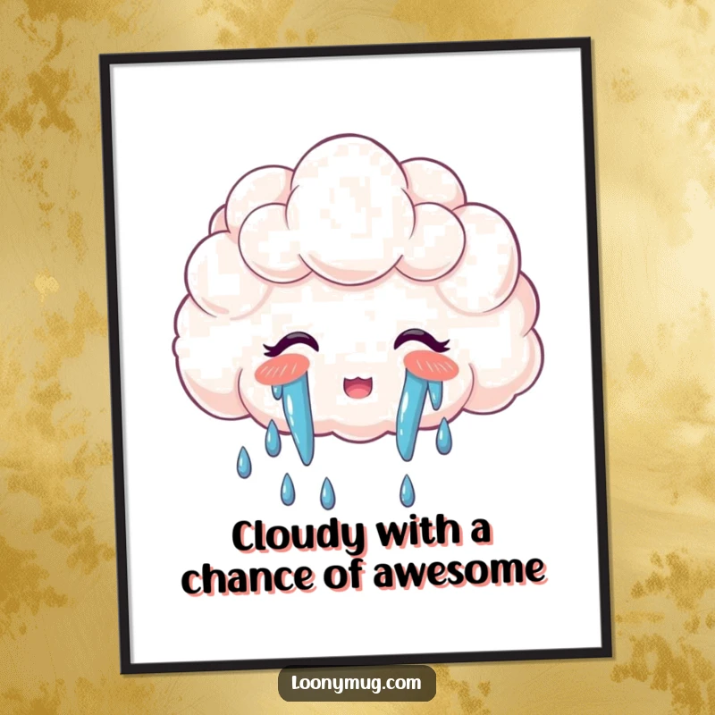 Funny Free Printable Wall Art: A fluffy cloud crying colorful tears of joy in a vibrant rainbow.