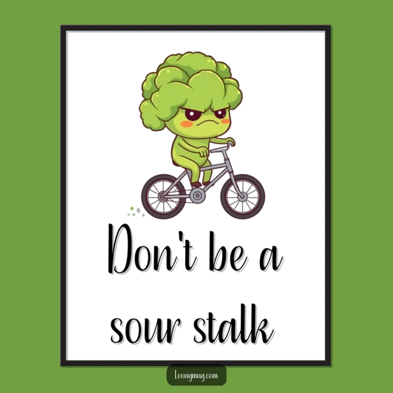 Free Printable Wall Art: Grumpy Broccoli Bike Rider for Quirky, Humorous Downloadable Decor