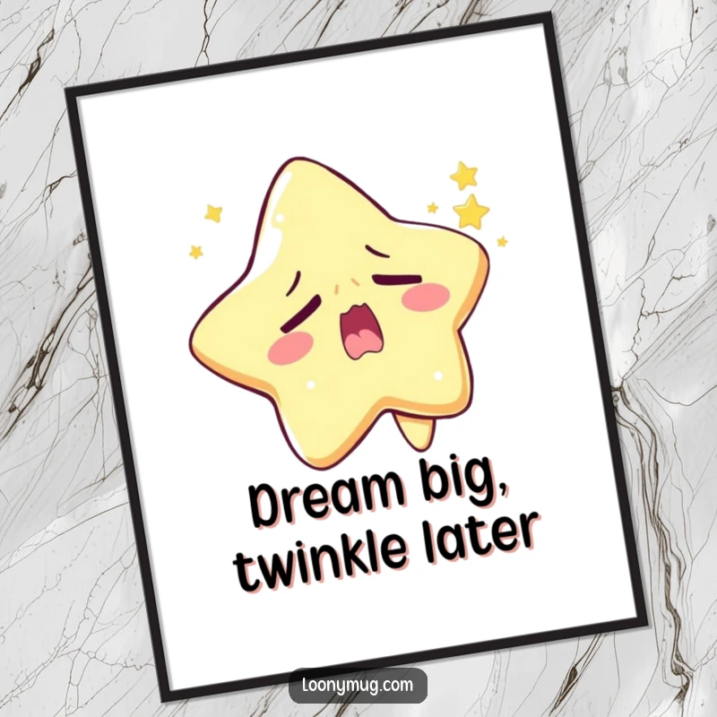 Funny Free Printable Wall Art: A sleepy star character yawning widely, its gentle twinkle attempting to shine, perfect for cozy DIY home decor.