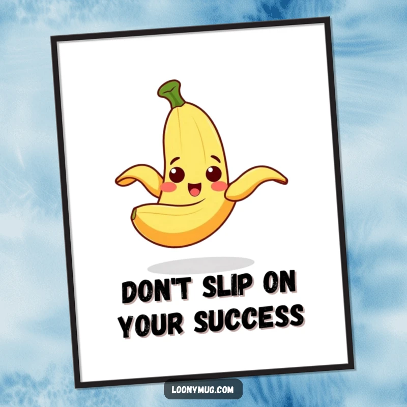 Funny Free Printable Wall Art: A cheerful banana peel is comically caught mid-slip, looking utterly surprised.