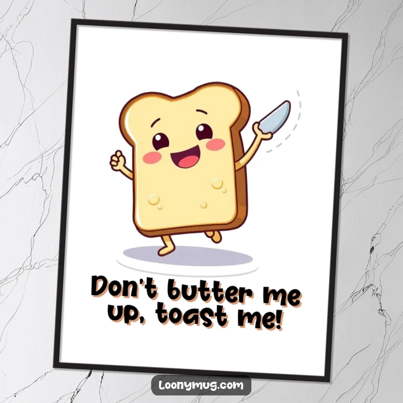Funny Free Printable Wall Art: A piece of animated toast dances with a butter knife, bringing quirky breakfast humor to any room.