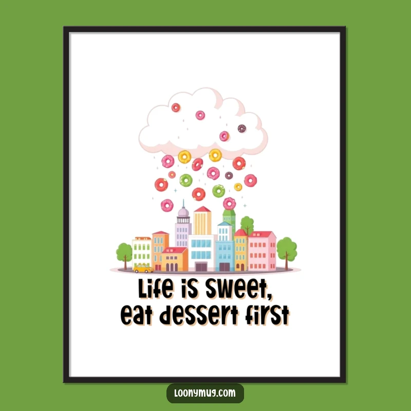 Funny Free Printable Wall Art: Cloud Raining Donuts, Quirky Downloadable Decor