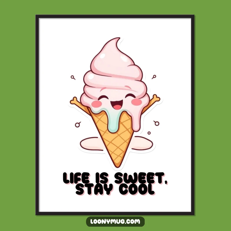 Free Printable Wall Art: Joyful Melting Ice Cream Cone, Humorous Downloadable Decor