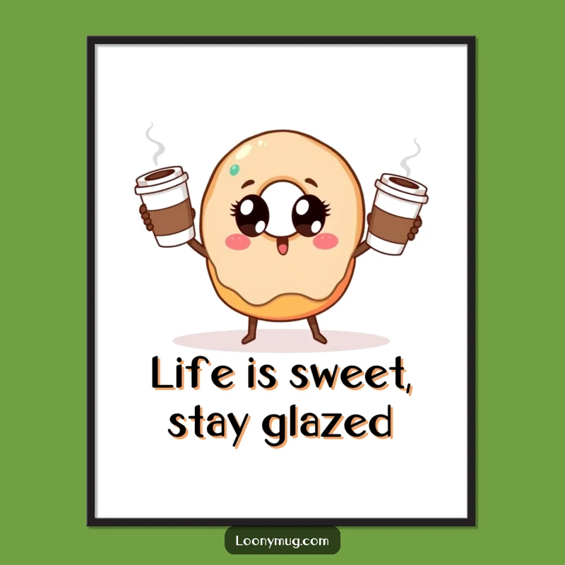 Free Printable Wall Art: Juggling Doughnut Coffee Cups for Quirky, Humorous Downloadable Decor