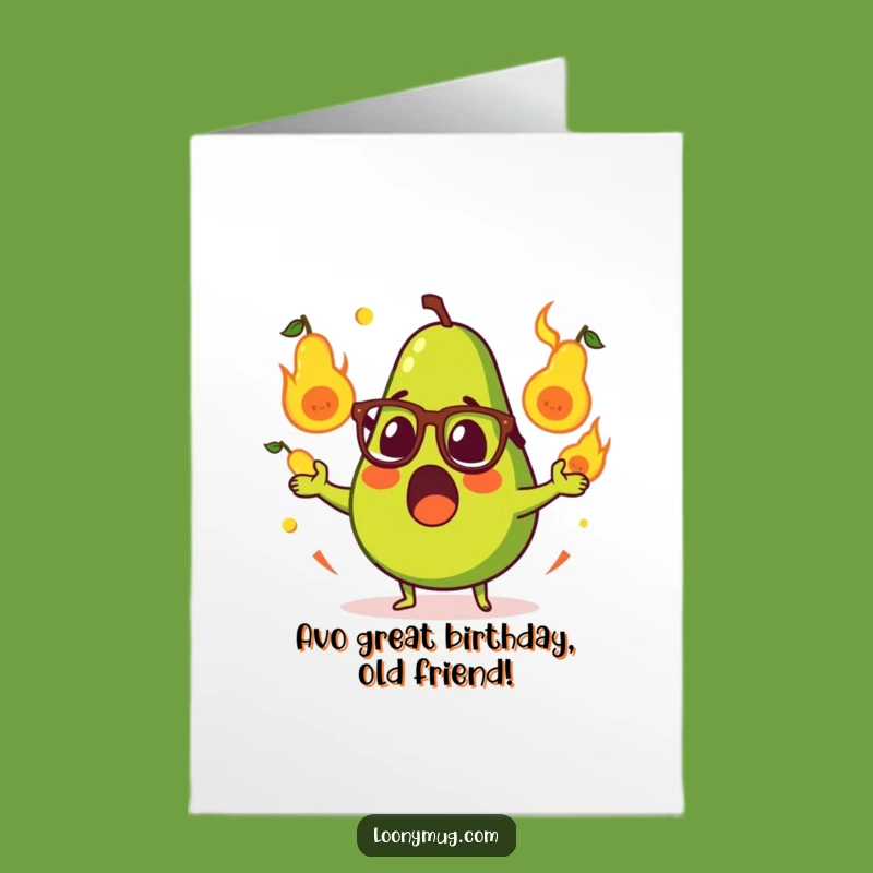 Free Printable Funny Avocado Birthday Card: Surprised Pear Juggler Downloadable Gift