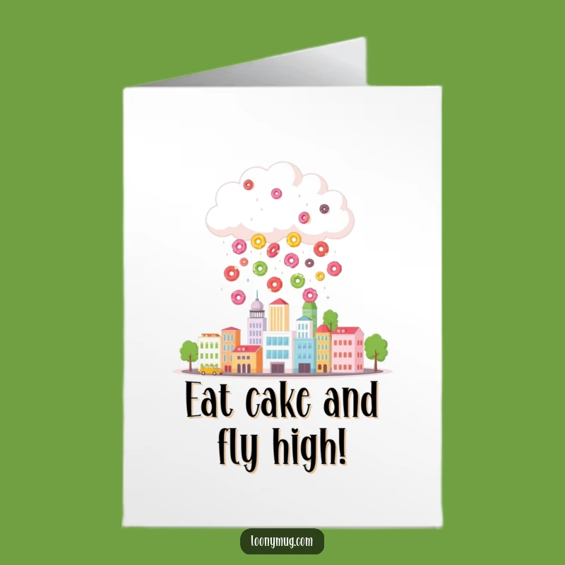 Free Printable Birthday Card Clown Cloud Donuts Cityscape Funny Downloadable Gift