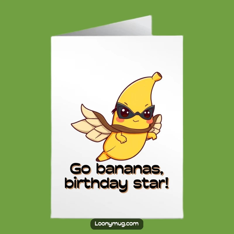 Free Printable Birthday Card: Flying Banana Hero - Funny Downloadable Gift