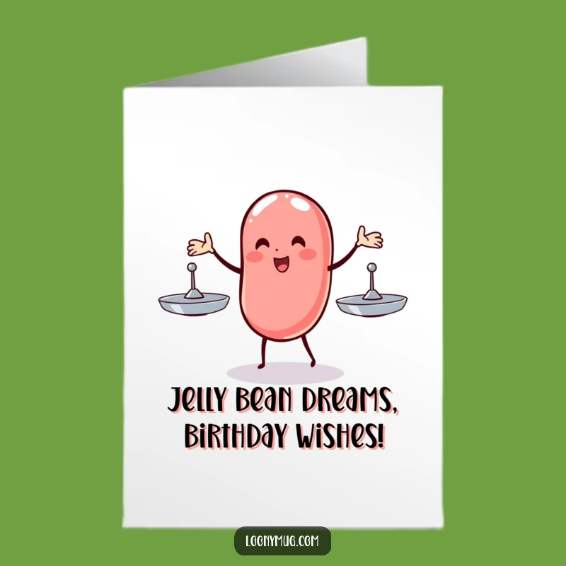 Juggling Jelly Bean Free Printable Birthday Card - Funny Downloadable Balancing Act Gift