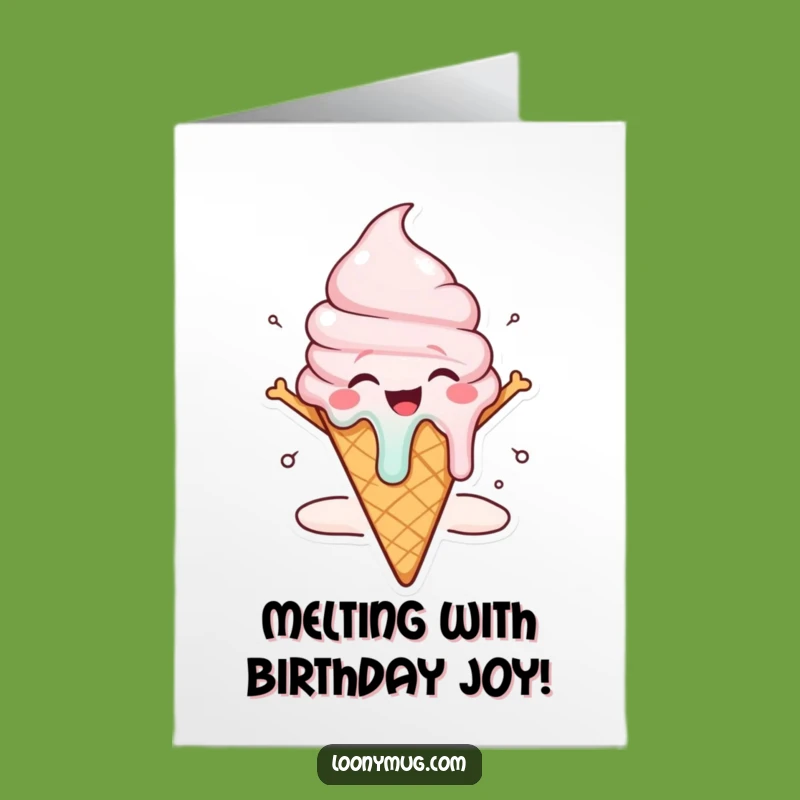 Free Printable Birthday Card: Melting Ice Cream Cone Joyful Downloadable, Funny DIY Gift