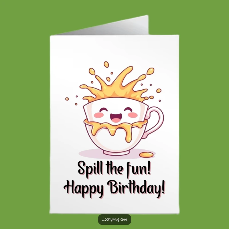 Joyful Spill Teacup Birthday Card - Free Printable Fun Downloadable Greeting