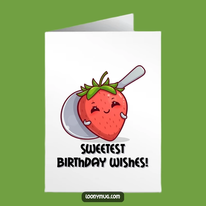 Free Printable Birthday Card: Shy Strawberry Hiding Funniest Downloadable Gift