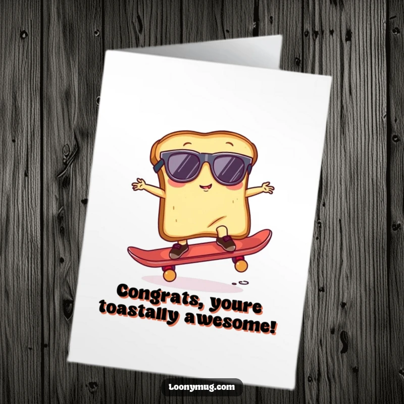 Funny Free Printable Congratulations Card: A toast wearing sunglasses attempts a skateboard trick.