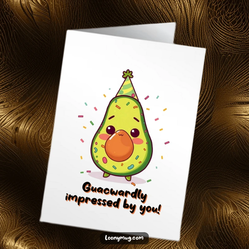 Funny Free Printable Congratulations Card: An avocado covered in confetti celebrates with a party hat, ideal for a DIY gift.