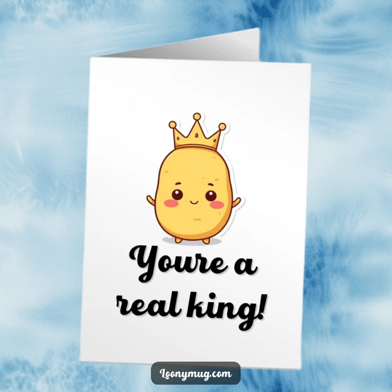 Funny Free Printable Congratulations Card: A proud potato wearing a small, wonky crown, celebrating a grand achievement with humor.
