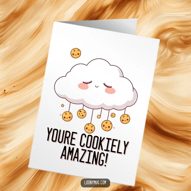 Funny Free Printable Congratulations Card: Sleepy cloud dreaming of raining cookies, perfect for a sweet downloadable gift.