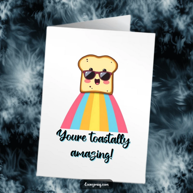 Funny Free Printable Congratulations Card: A surprised slice of toast in sunglasses sliding on a rainbow.