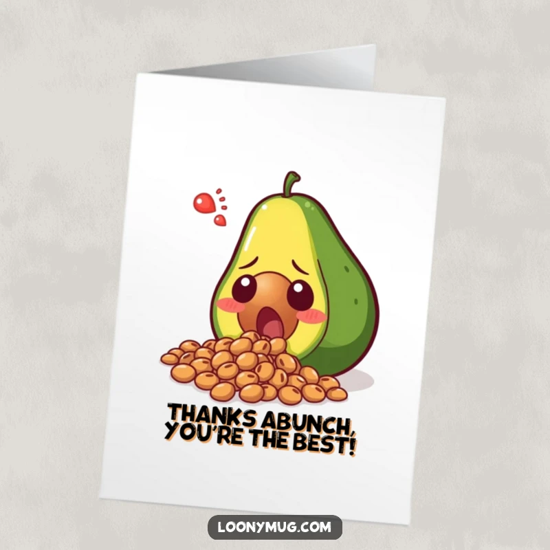 Funny Free Printable Thank You Card: Shocked avocado spilling seeds, making it a great downloadable gift.