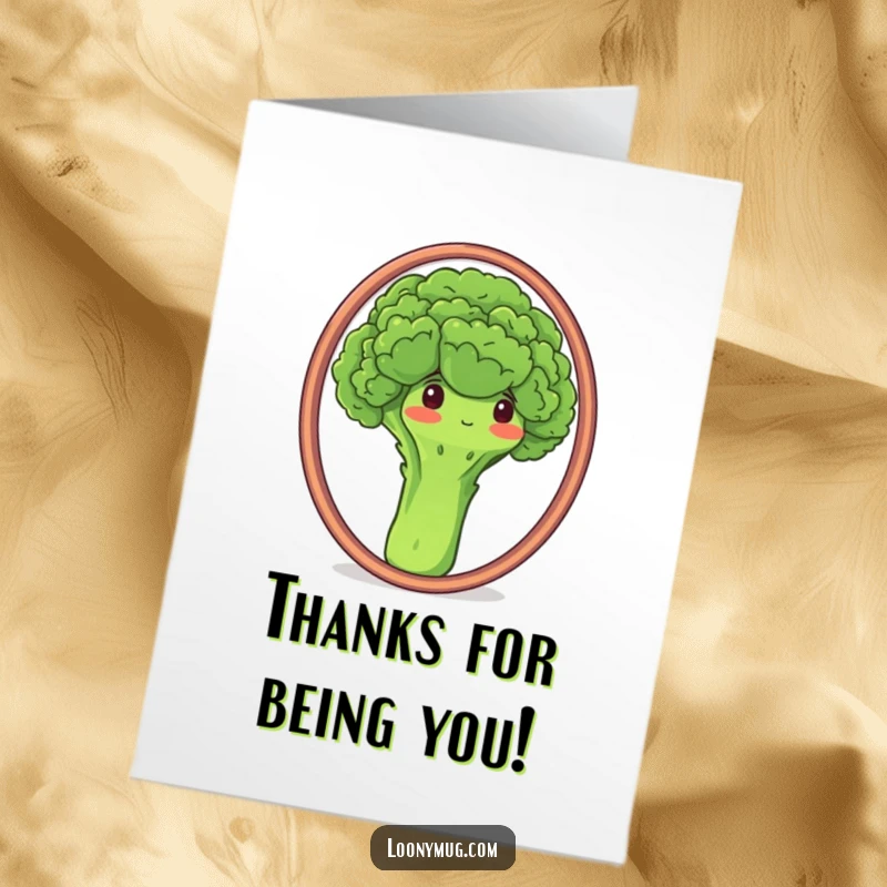 Funny Free Printable Thank You Card: Proud broccoli admiring its reflection. Healthy and humorous downloadable gift.