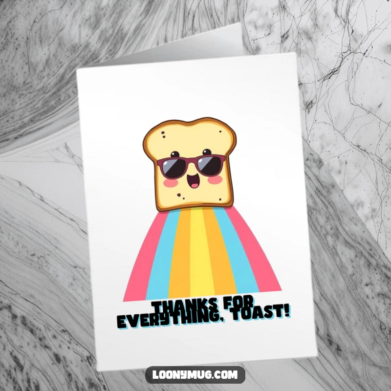 Funny Free Printable Thank You Card: A surprised toast wearing sunglasses slides down a rainbow.