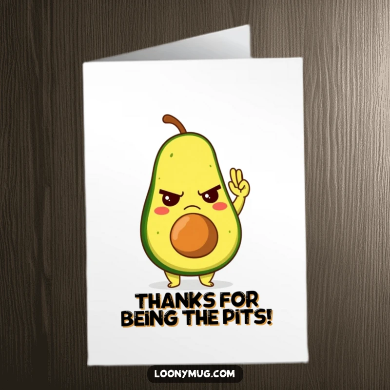 Funny Free Printable Thank You Card: A grumpy avocado character gives a half-hearted high-five, showing thanks humorously.