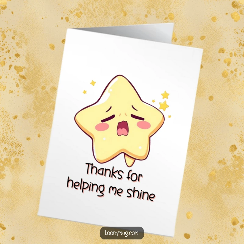 Funny Free Printable Thank You Card: A sleepy star character yawning widely, its twinkle attempting to shine through exhaustion, conveying thanks for printing.
