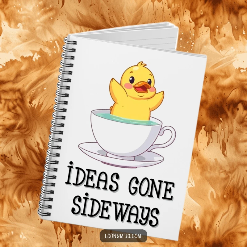 Funny rubber duck teacup design on a notebook, ideal for jotting down ideas with a humorous flair.